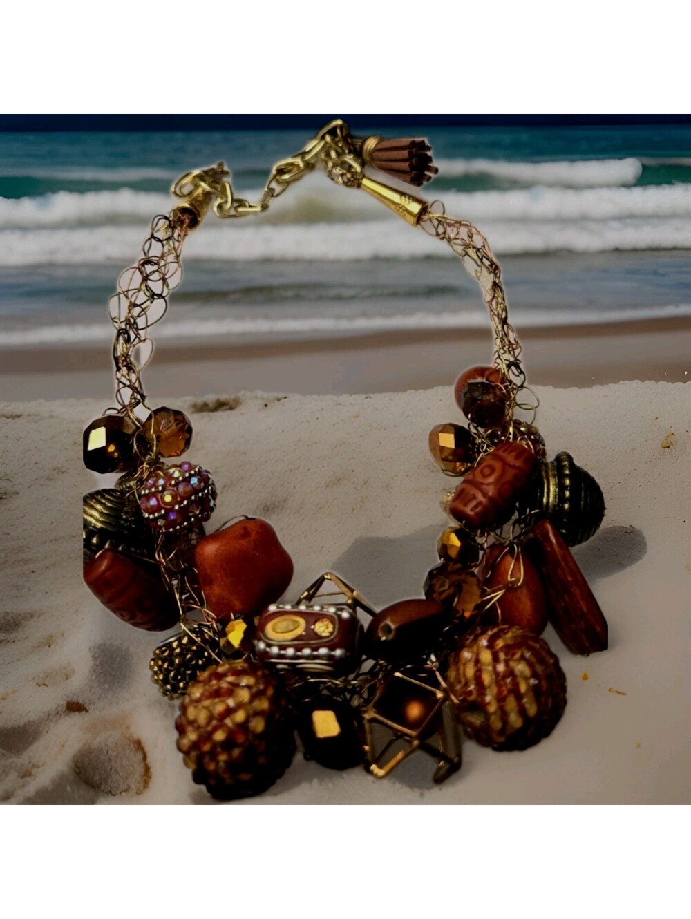 Chunky Red MultiFaceted Crystal Glass Ceramic Copper Chain 20.5" Necklace